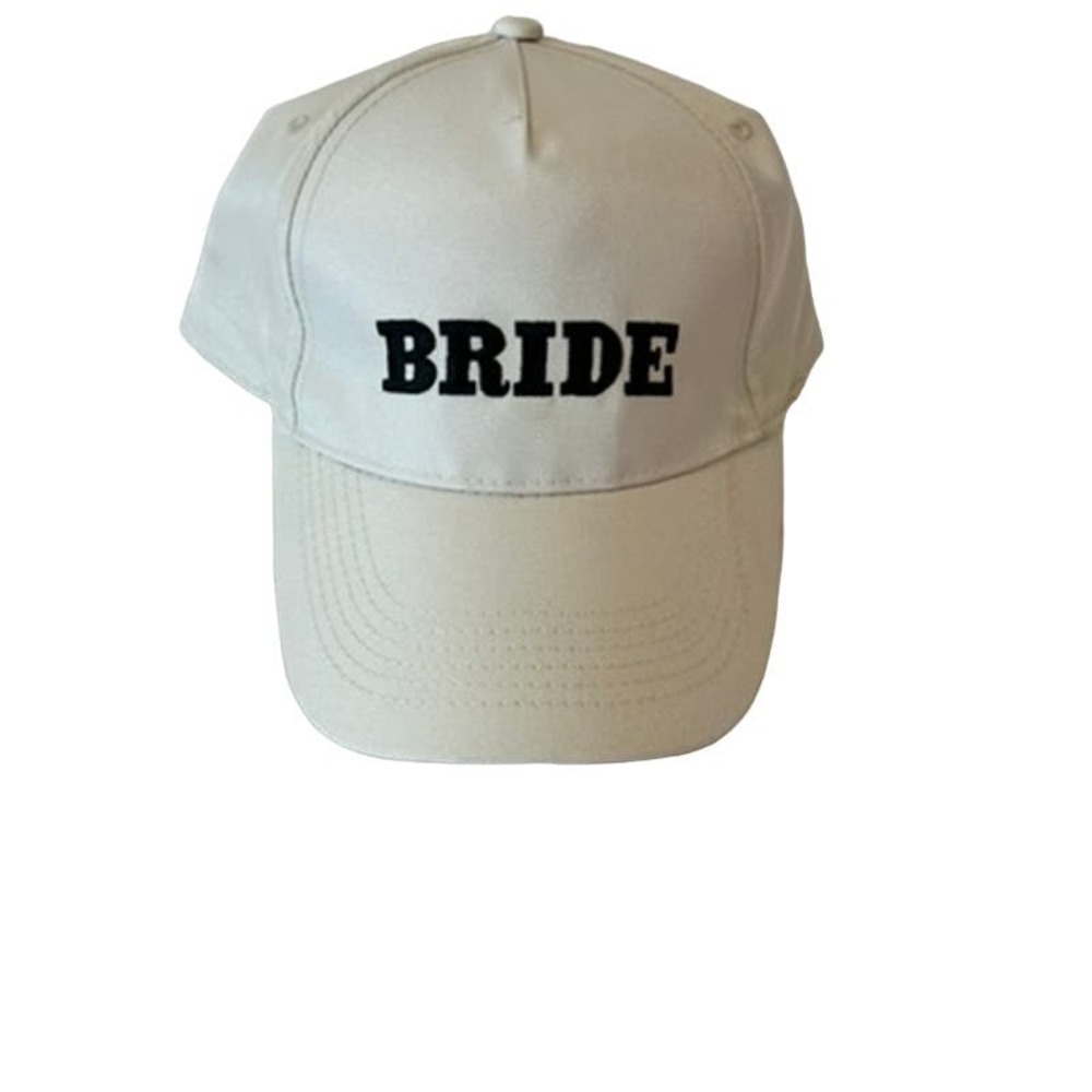 Bride Baseball Hat Ivory With Black Embroidered Lettering and Adjustable Strap